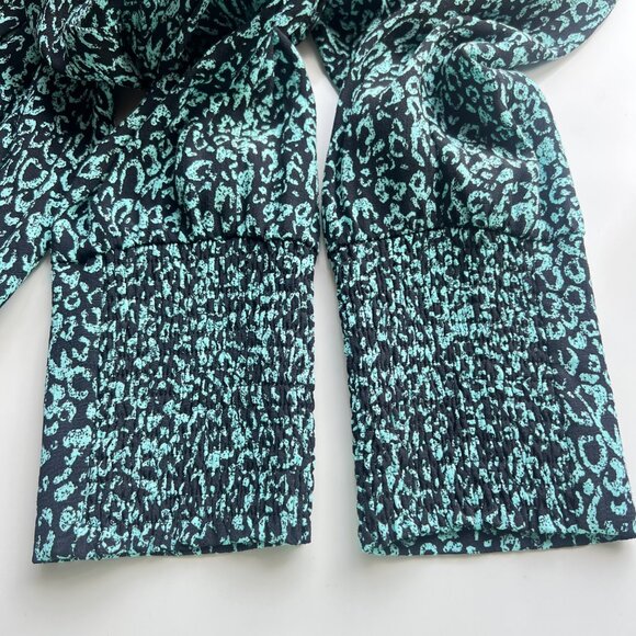 Zara Green & Black Leopard Print Long-Sleeve Wrap Dress Womens Size Large - Picture 6 of 12
